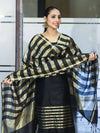 Banarasee  Cotton Silk Stripe Pattern Salwar Kameez Fabric With Dupatta Set-Black