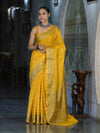 Banarasee Handwoven Pure Tussar Saree With Woven Resham Design-Yellow