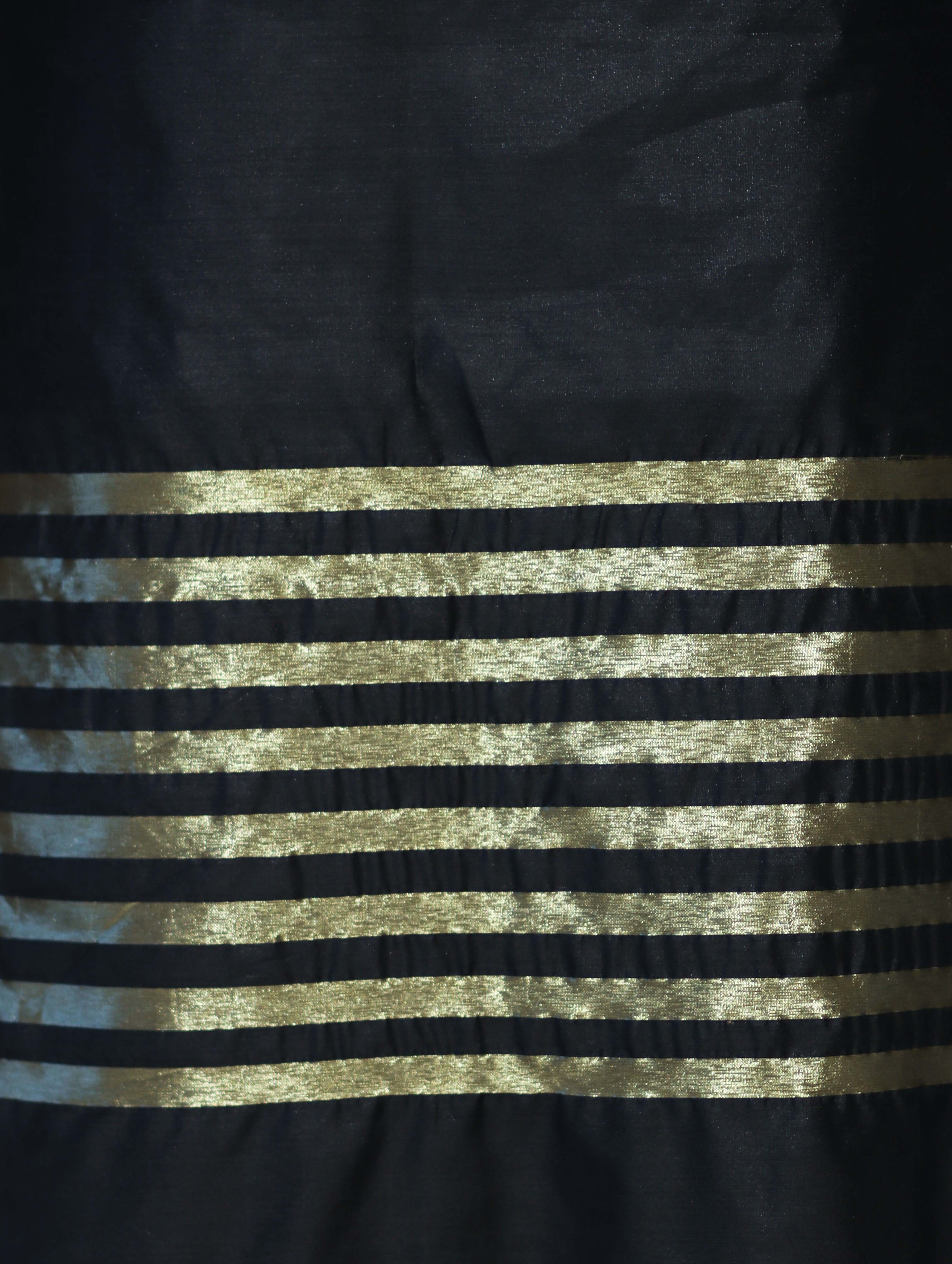 Banarasee  Cotton Silk Stripe Pattern Salwar Kameez Fabric With Dupatta Set-Black
