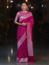 Banarasee Handwoven Semi Katan Saree With Zari Buti Design & Border-Pink