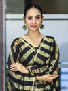 Banarasee  Cotton Silk Stripe Pattern Salwar Kameez Fabric With Dupatta Set-Black