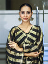 Banarasee  Cotton Silk Stripe Pattern Salwar Kameez Fabric With Dupatta Set-Black
