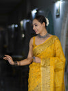 Banarasee Handwoven Pure Tussar Saree With Woven Resham Design-Yellow