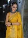 Banarasee Handwoven Pure Tussar Saree With Woven Resham Design-Yellow