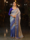 Banarasee Handwoven Tissue Dual Color Saree With Zari Buta & Lace-Blue