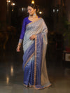 Banarasee Handwoven Tissue Dual Color Saree With Zari Buta & Lace-Blue