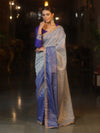 Banarasee Handwoven Tissue Dual Color Saree With Zari Buta & Lace-Blue