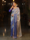 Banarasee Handwoven Tissue Dual Color Saree With Zari Buta & Lace-Blue
