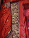 Banarasee Handloom Semi Silk Saree With Buti Design & Contrast Zari Border-Rust & Burgundy