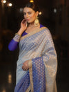 Banarasee Handwoven Tissue Dual Color Saree With Zari Buta & Lace-Blue