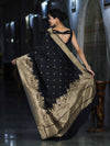 Banarasee Handloom Semi Katan Saree With Trishul Design & Ganga Ghat Zari Border-Black