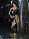 Banarasee Handloom Semi Katan Saree With Trishul Design & Ganga Ghat Zari Border-Black