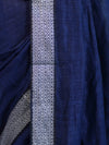 Bhagalpur Handloom Pure Linen Cotton Saree With Resham Embroidered Border-Deep Blue
