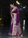 Banarasee Plain Tissue Saree With Swarovski Work Pallu & Zari Lace Border-Purple