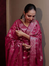 Banarasee Cotton Silk Zari Buta Work Salwar Kameez Fabric With Dupatta Set-Magenta
