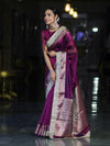 Banarasee Plain Tissue Saree With Swarovski Work Pallu & Zari Lace Border-Purple
