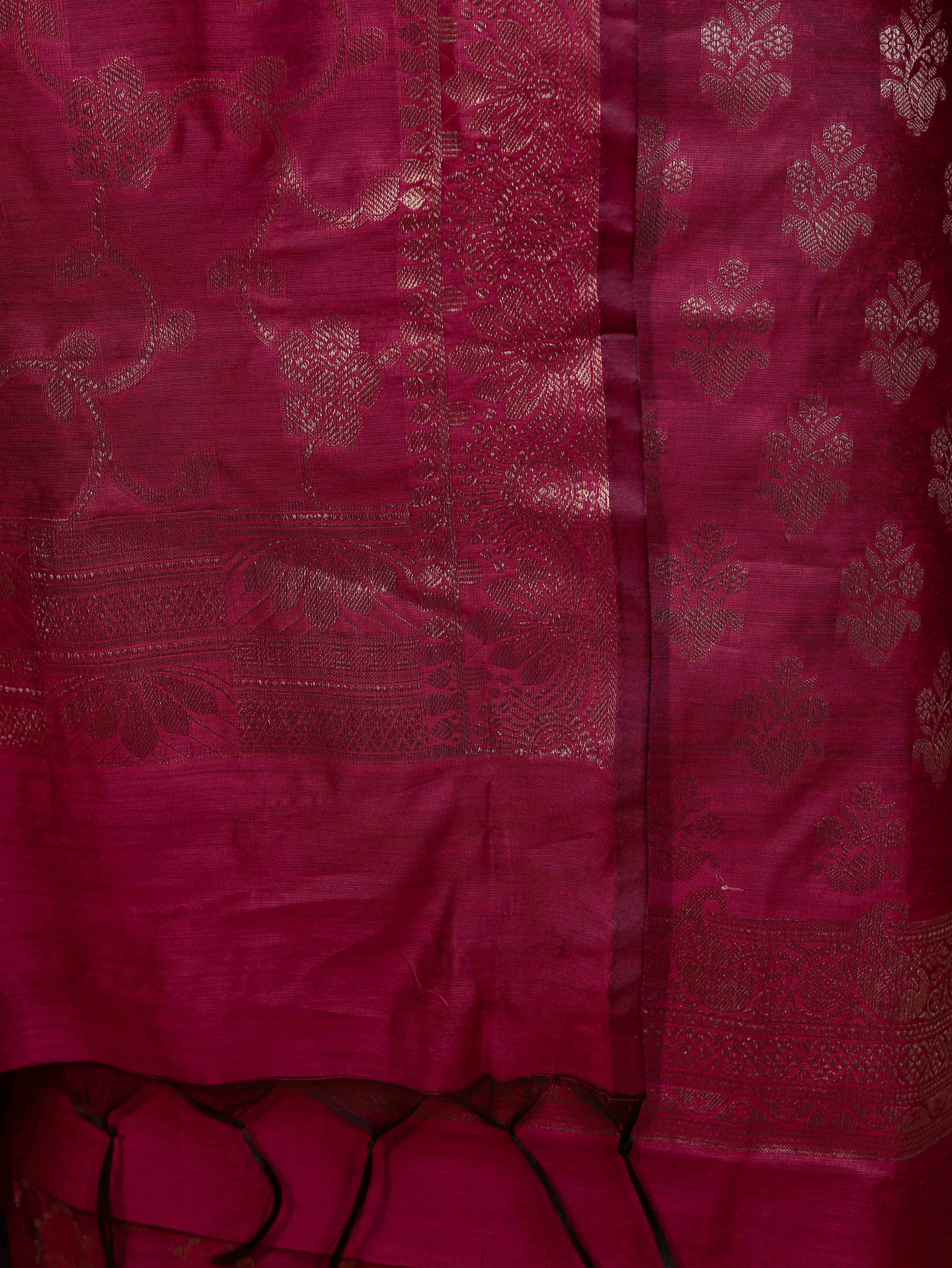 Banarasee Cotton Silk Zari Buta Work Salwar Kameez Fabric With Dupatta Set-Magenta