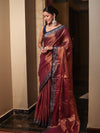 Banarasee Dual Shaded Linen Tissue Saree With Floral Border-Gold