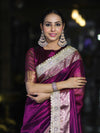 Banarasee Plain Tissue Saree With Swarovski Work Pallu & Zari Lace Border-Purple