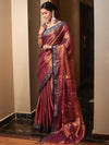 Banarasee Dual Shaded Linen Tissue Saree With Floral Border-Gold