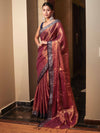 Banarasee Dual Shaded Linen Tissue Saree With Floral Border-Gold