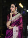Banarasee Plain Tissue Saree With Swarovski Work Pallu & Zari Lace Border-Purple