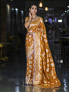 Banarasee Handloom Semi Silk Saree With Buta Design Zari Border & Lace-Mustard Yellow