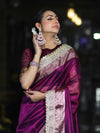 Banarasee Plain Tissue Saree With Swarovski Work Pallu & Zari Lace Border-Purple