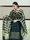 Banarasee Cotton Silk Stripe Pattern Salwar Kameez Fabric With Dupatta Set-Deep Green