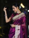 Banarasee Plain Tissue Saree With Swarovski Work Pallu & Zari Lace Border-Purple