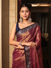 Banarasee Dual Shaded Linen Tissue Saree With Floral Border-Gold