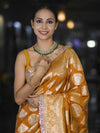 Banarasee Handloom Semi Silk Saree With Buta Design Zari Border & Lace-Mustard Yellow