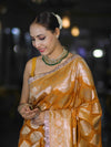 Banarasee Handloom Semi Silk Saree With Buta Design Zari Border & Lace-Mustard Yellow