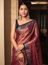 Banarasee Dual Shaded Linen Tissue Saree With Floral Border-Gold