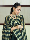Banarasee Cotton Silk Stripe Pattern Salwar Kameez Fabric With Dupatta Set-Deep Green