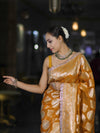 Banarasee Handloom Semi Silk Saree With Buta Design Zari Border & Lace-Mustard Yellow
