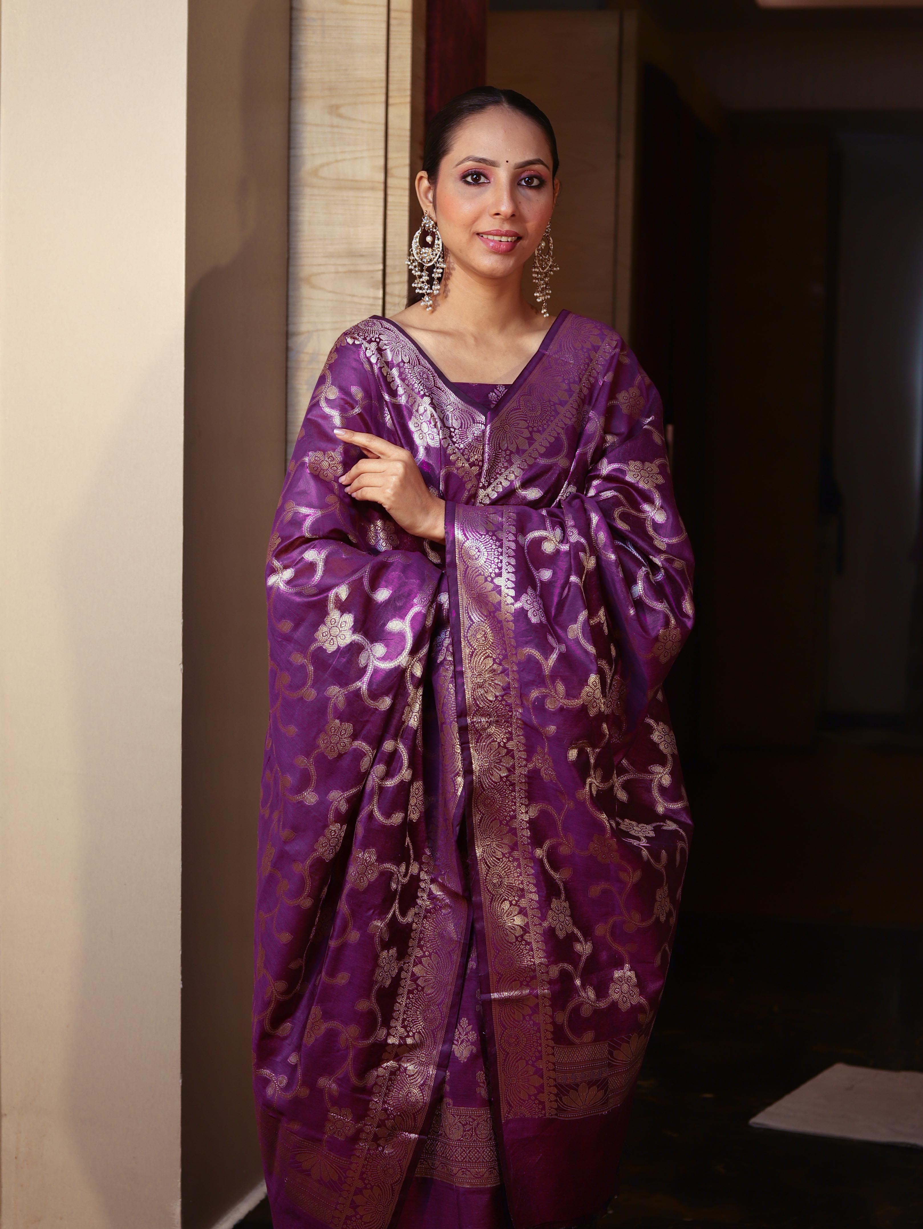 Banarasee Cotton Silk Zari Buta Work Salwar Kameez Fabric With Dupatta Set-Purple