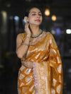 Banarasee Handloom Semi Silk Saree With Buta Design Zari Border & Lace-Mustard Yellow