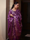 Banarasee Cotton Silk Zari Buta Work Salwar Kameez Fabric With Dupatta Set-Purple