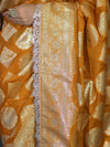 Banarasee Handloom Semi Silk Saree With Buta Design Zari Border & Lace-Mustard Yellow