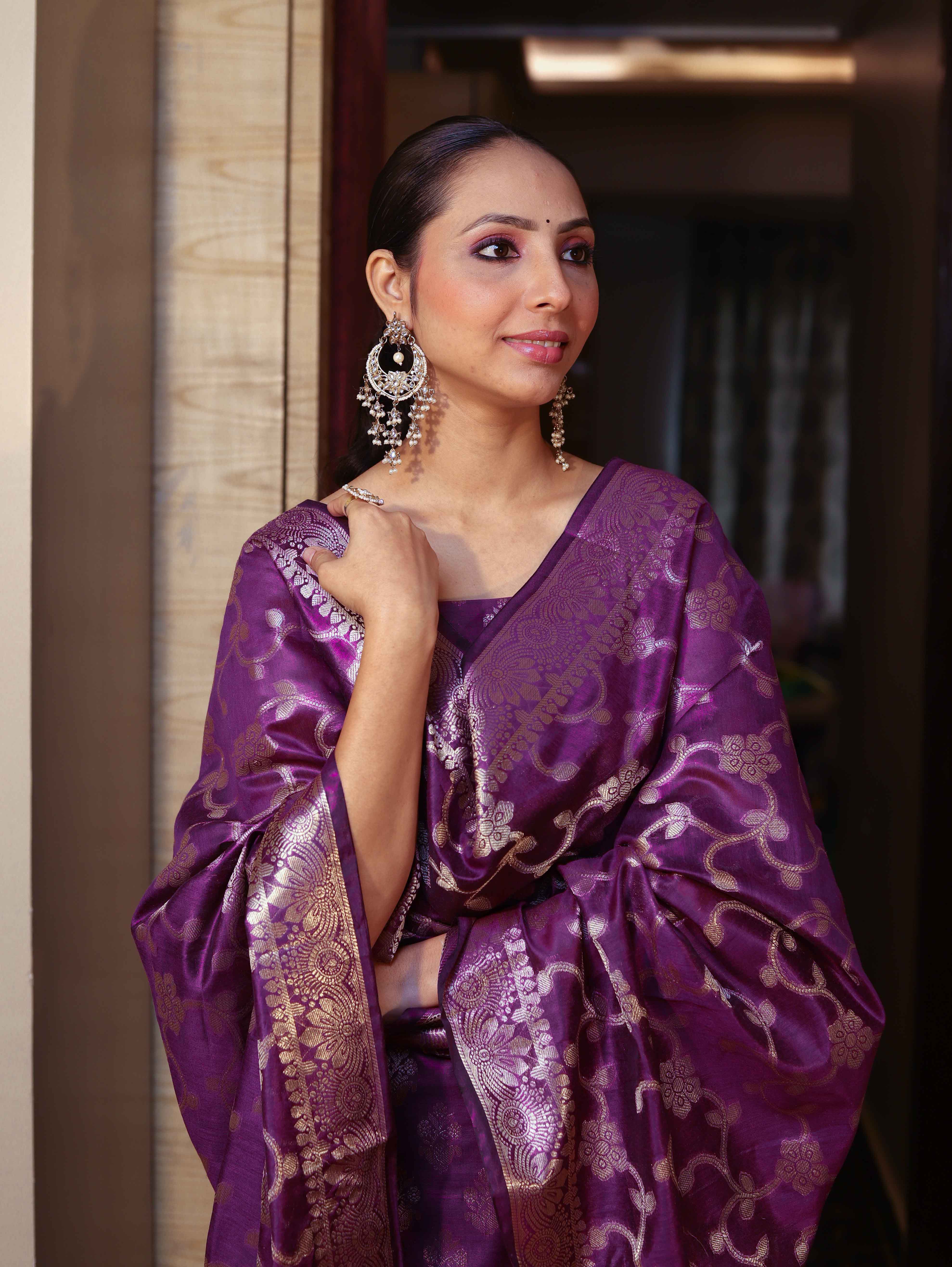 Banarasee Cotton Silk Zari Buta Work Salwar Kameez Fabric With Dupatta Set-Purple