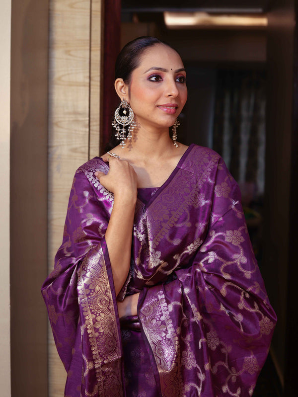 Banarasee Cotton Silk Zari Buta Work Salwar Kameez Fabric With Dupatta Set-Purple