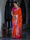 Banarasee Handloom Semi Silk Saree With Zari Design & Contrast Border-Orange & Pink