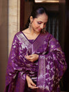 Banarasee Cotton Silk Zari Buta Work Salwar Kameez Fabric With Dupatta Set-Purple