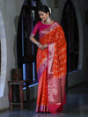 Banarasee Handloom Semi Silk Saree With Zari Design & Contrast Border-Orange & Pink