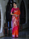 Banarasee Handloom Semi Silk Saree With Zari Design & Contrast Border-Orange & Pink