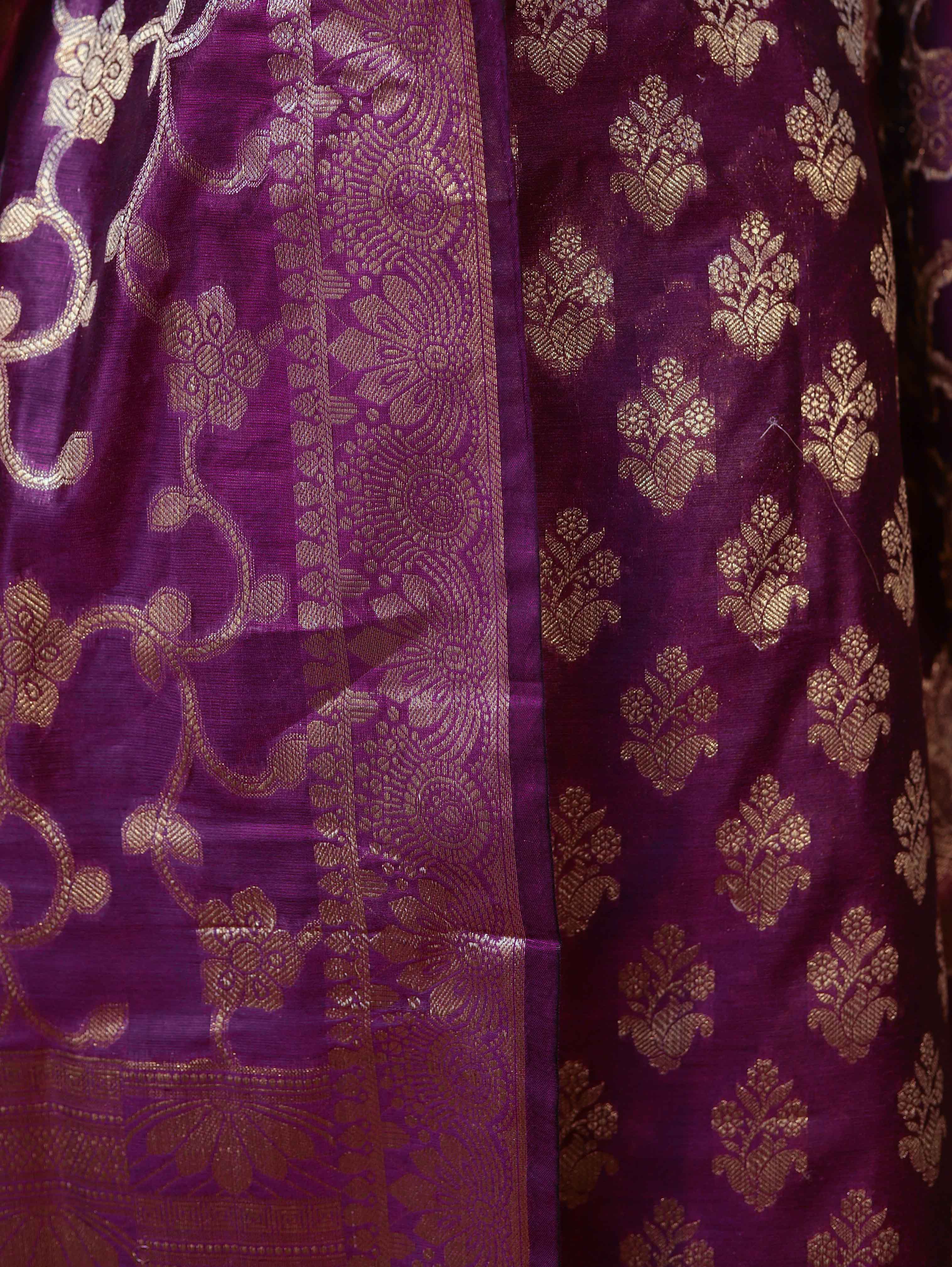 Banarasee Cotton Silk Zari Buta Work Salwar Kameez Fabric With Dupatta Set-Purple
