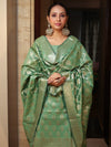 Banarasee Cotton Silk Zari Buta Work Salwar Kameez Fabric With Dupatta Set-Green