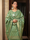 Banarasee Cotton Silk Zari Buta Work Salwar Kameez Fabric With Dupatta Set-Green