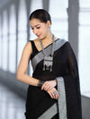 Bhagalpur Handloom Pure Linen Cotton Saree With Resham Embroidered Border-Black